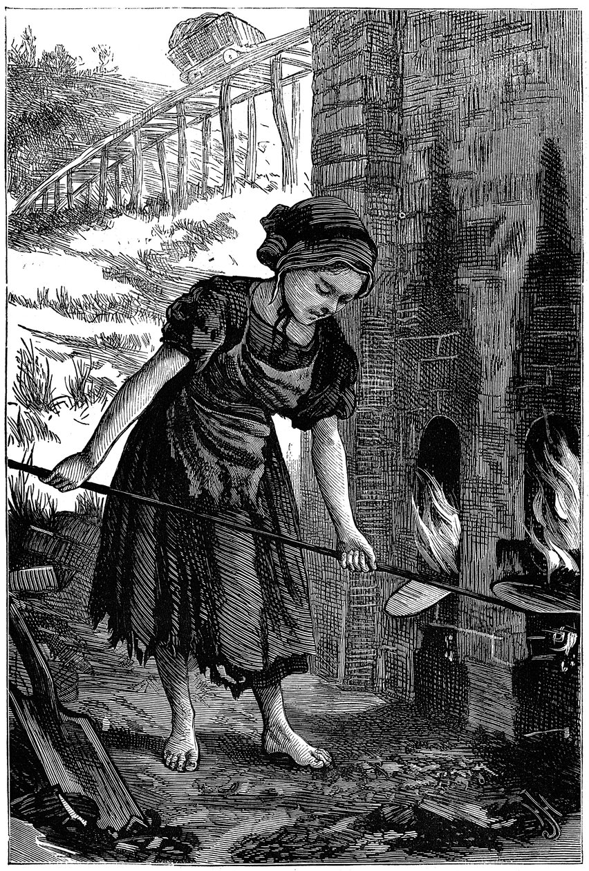 Jovem, cuidando dos buracos de fogo de um forno de tijolos, 1871 de Unbekannt