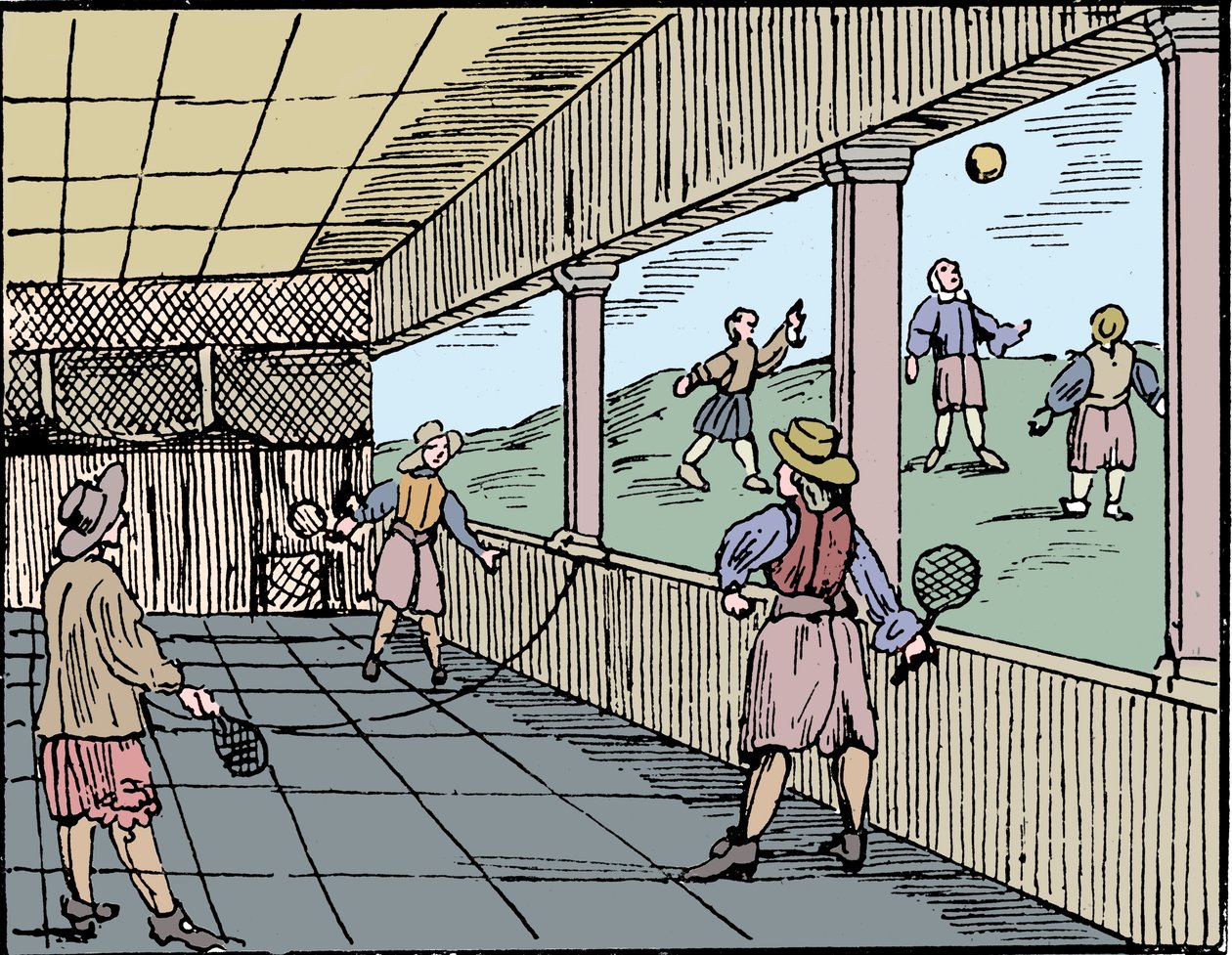 Homens jovens jogando uma forma de tênis, século XVI de Unbekannt