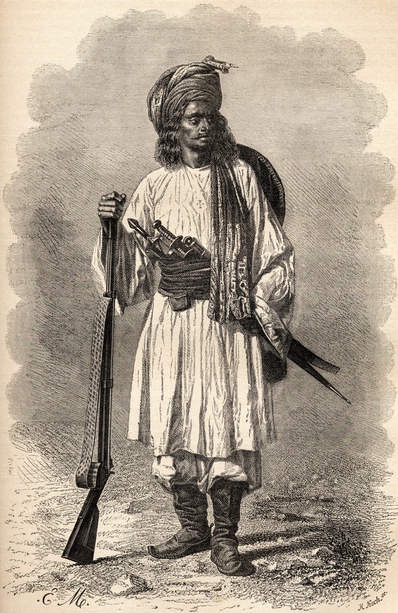 Um soldado afegão, ilustração de "O mundo nas mãos", gravado por H. Koch, publicado em 1878 de Unbekannt Unbekannt
