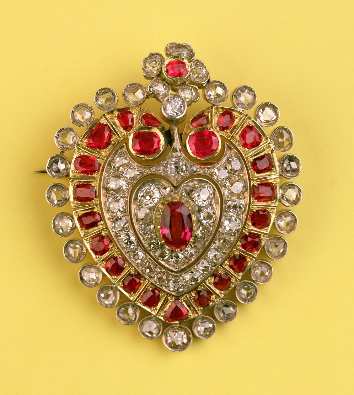 Broche antigo em forma de coração (diamante e rubi) de Unbekannt Unbekannt