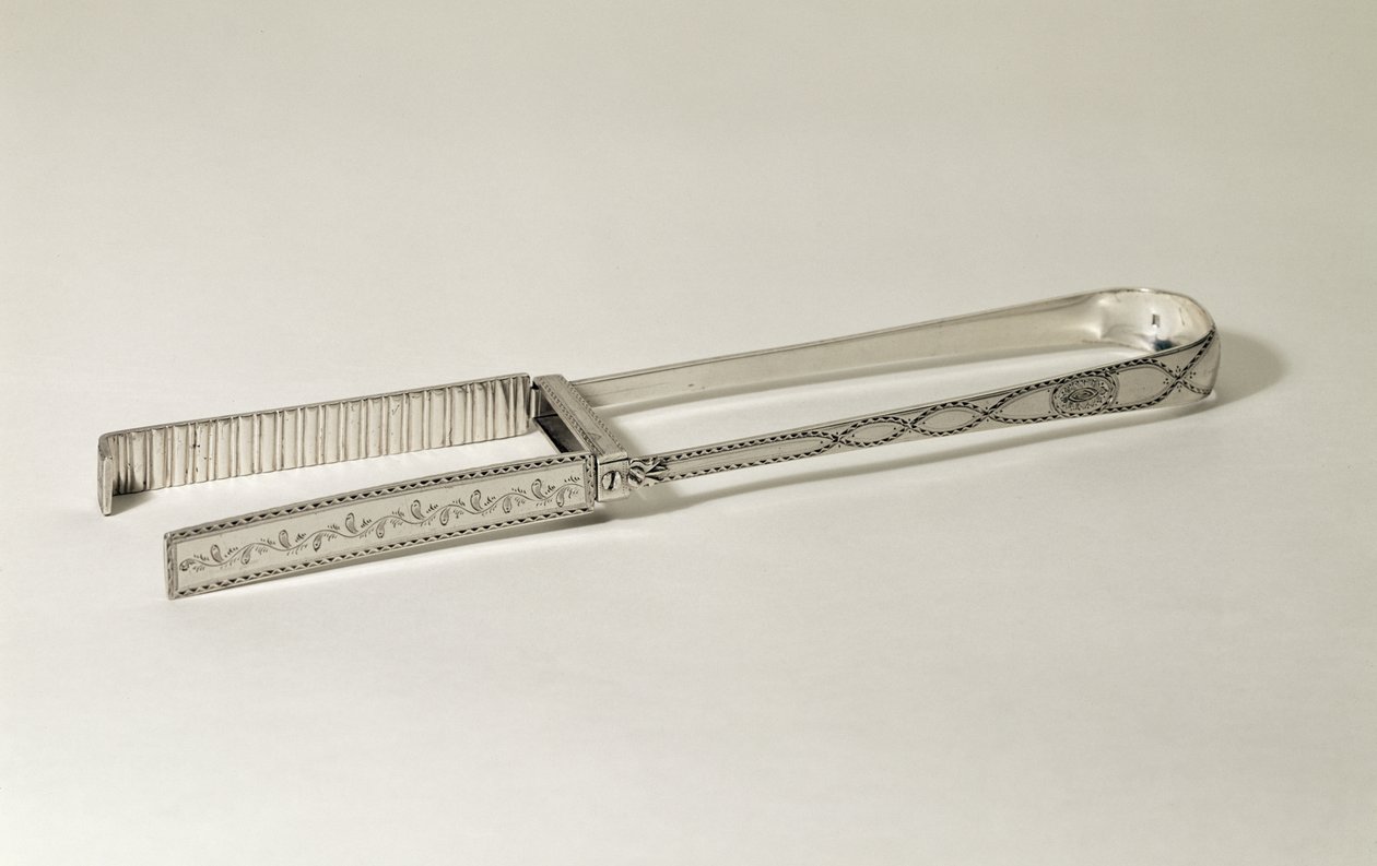 Pinça de espargos, George III, decorada com gravura brilhante, feita por George Smith, c.1790 (prata) de Unbekannt Unbekannt