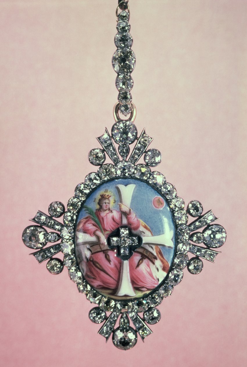 Distintivo da Ordem de Santa Catarina, prateado com diamantes lapidados em brilhante e esmaltado em miniatura, 1770-80 de Unbekannt Unbekannt