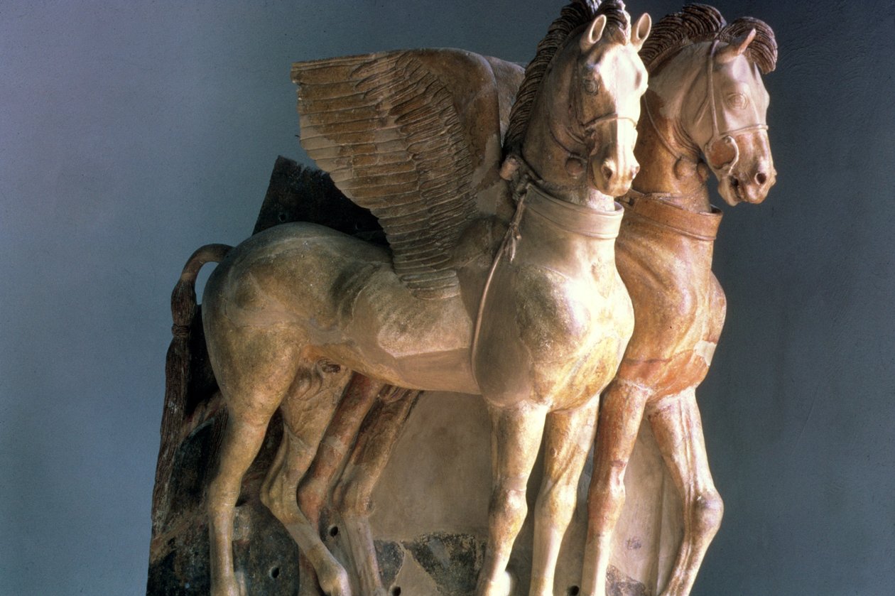 COX I 309 Par de Cavalos de Terracota Alados, do Templo de Tarquinia, Itália, do quinto ao sexto século aC (ver também 60481) de Unbekannt Unbekannt