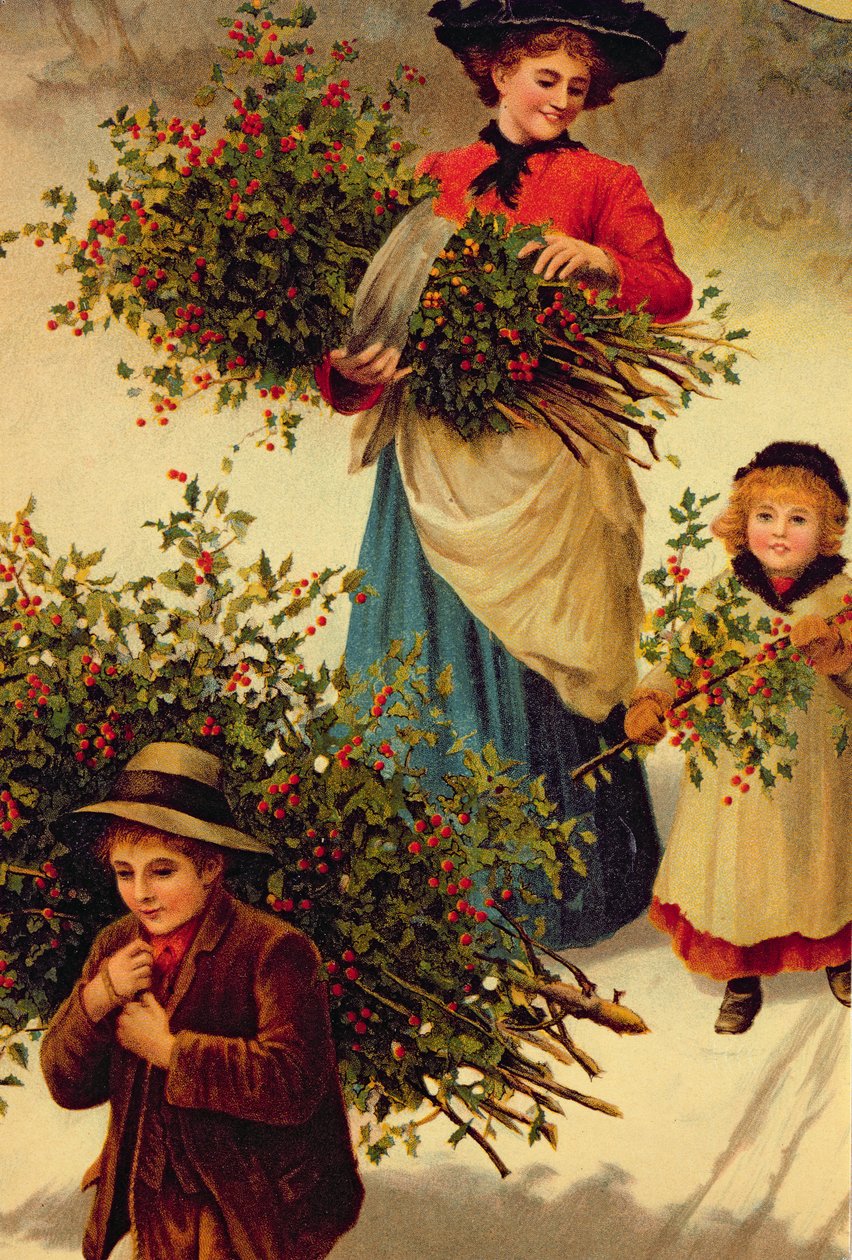 Carregando para casa o azevinho do Natal, vitoriano, (ilustração do livro) de Unbekannt Unbekannt