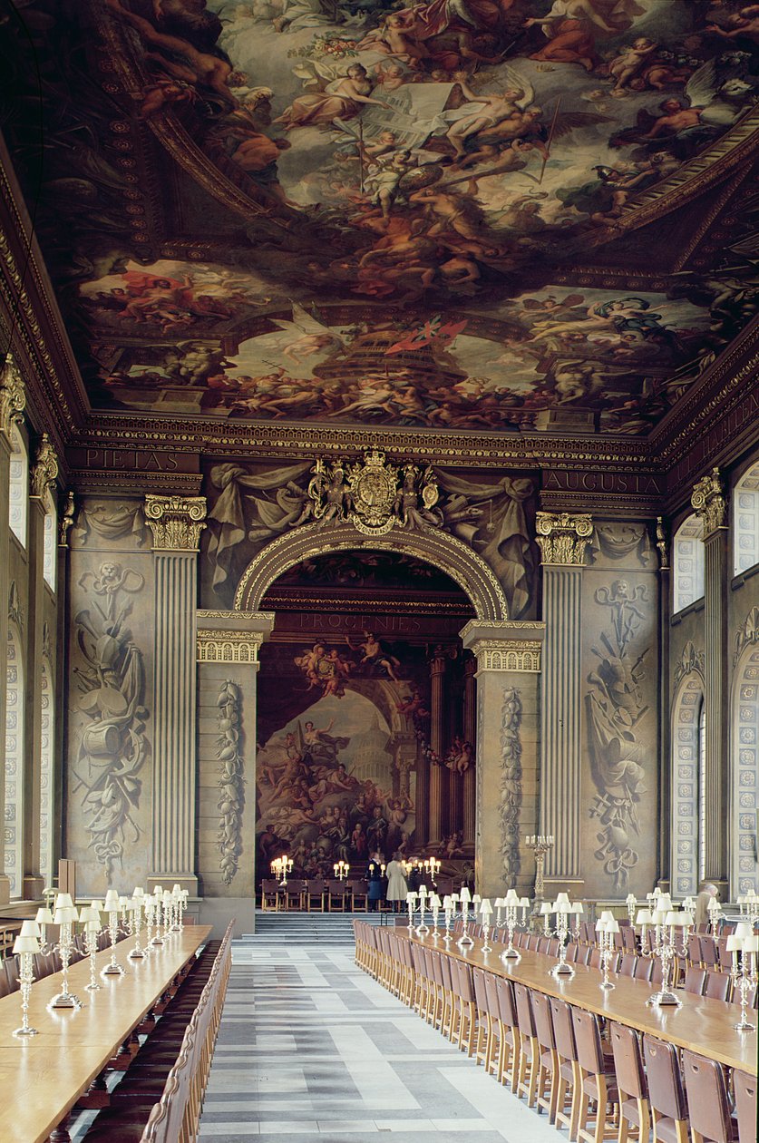 Teto da entrada do Salão Pintado, Old Royal Naval College, em Greenwich, Londres de Unbekannt Unbekannt
