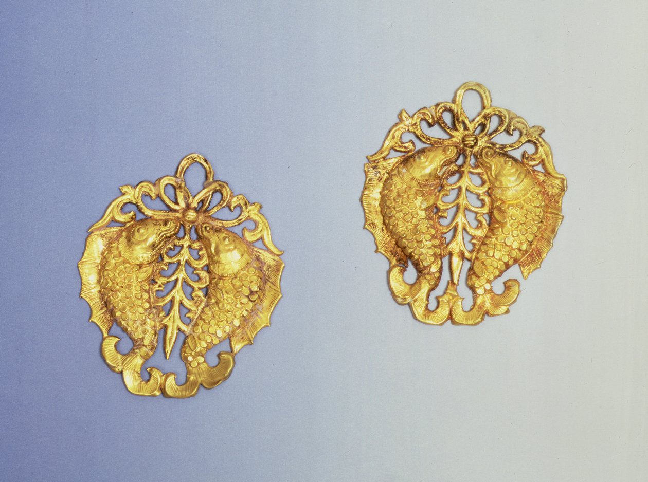 Pingentes chineses, banhados a ouro de 17 quilates, Dinastia Tang, 618-907 dC de Unbekannt Unbekannt