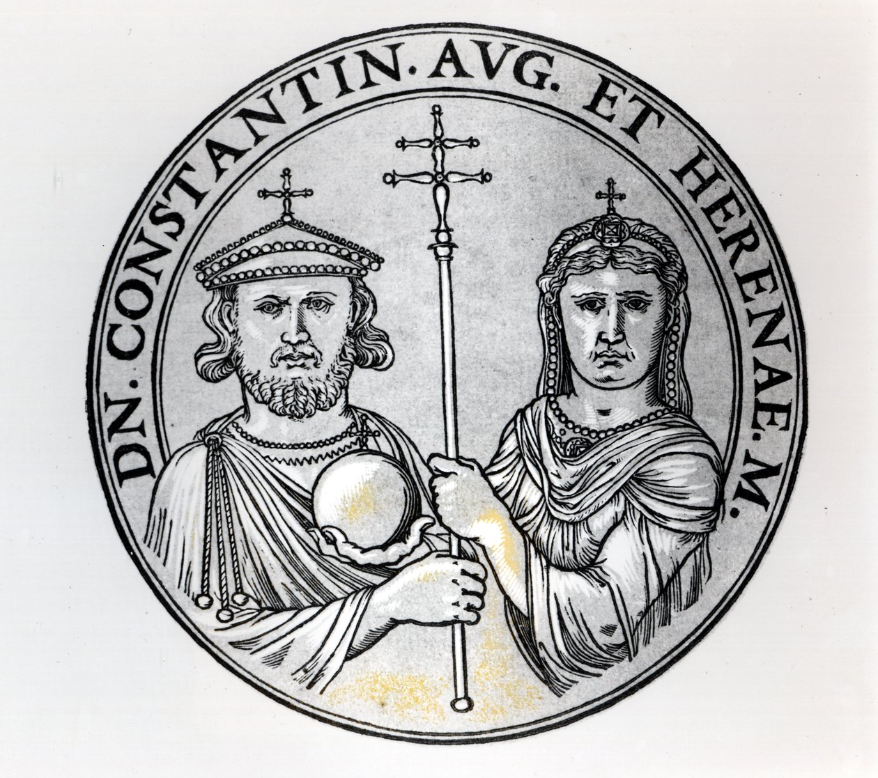 Constantino VI (770-c.797 dC) e sua mãe Irene (gravura) (foto bw) de Unbekannt Unbekannt