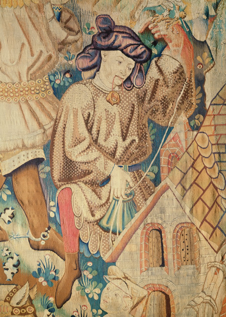 Detalhe de uma das Tapeçarias de Caça Devonshire, Arras 1425-50 de Unbekannt Unbekannt