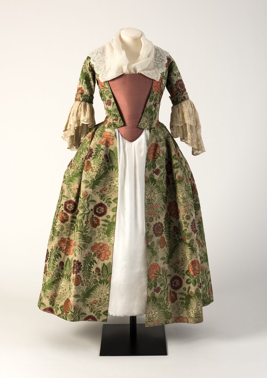 Verde e rosa brocado de seda tecida manto aberto, de 1730 (seda) de Unbekannt Unbekannt