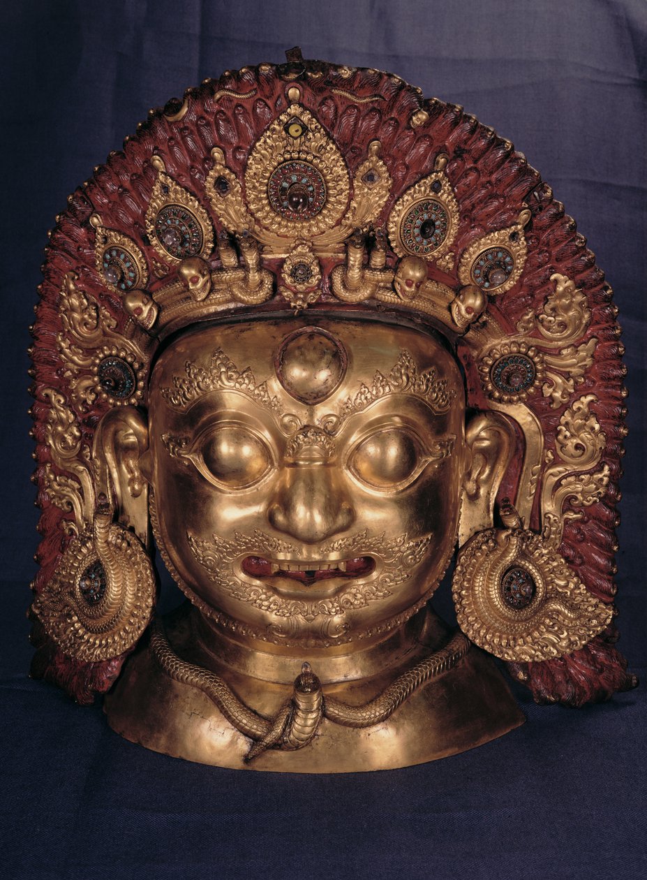 Cabeça de Bhairava, final do século XVII (cobre em relevo, pintado e dourado) de Unbekannt Unbekannt