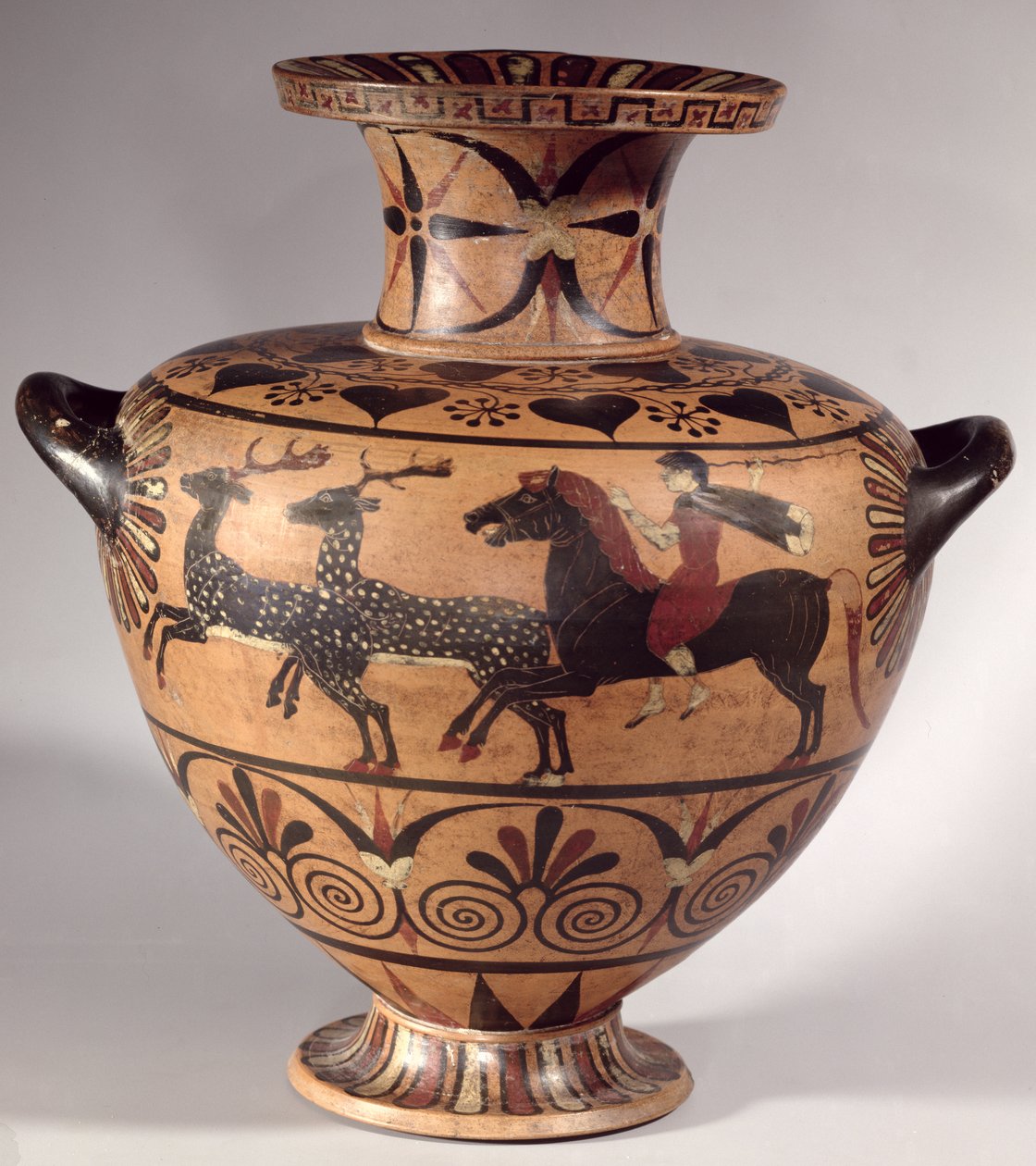 Hidria, cena de caça, grego arcaico, período ertrusco-jónico, c.540-530 aC (cerâmica) de Unbekannt Unbekannt