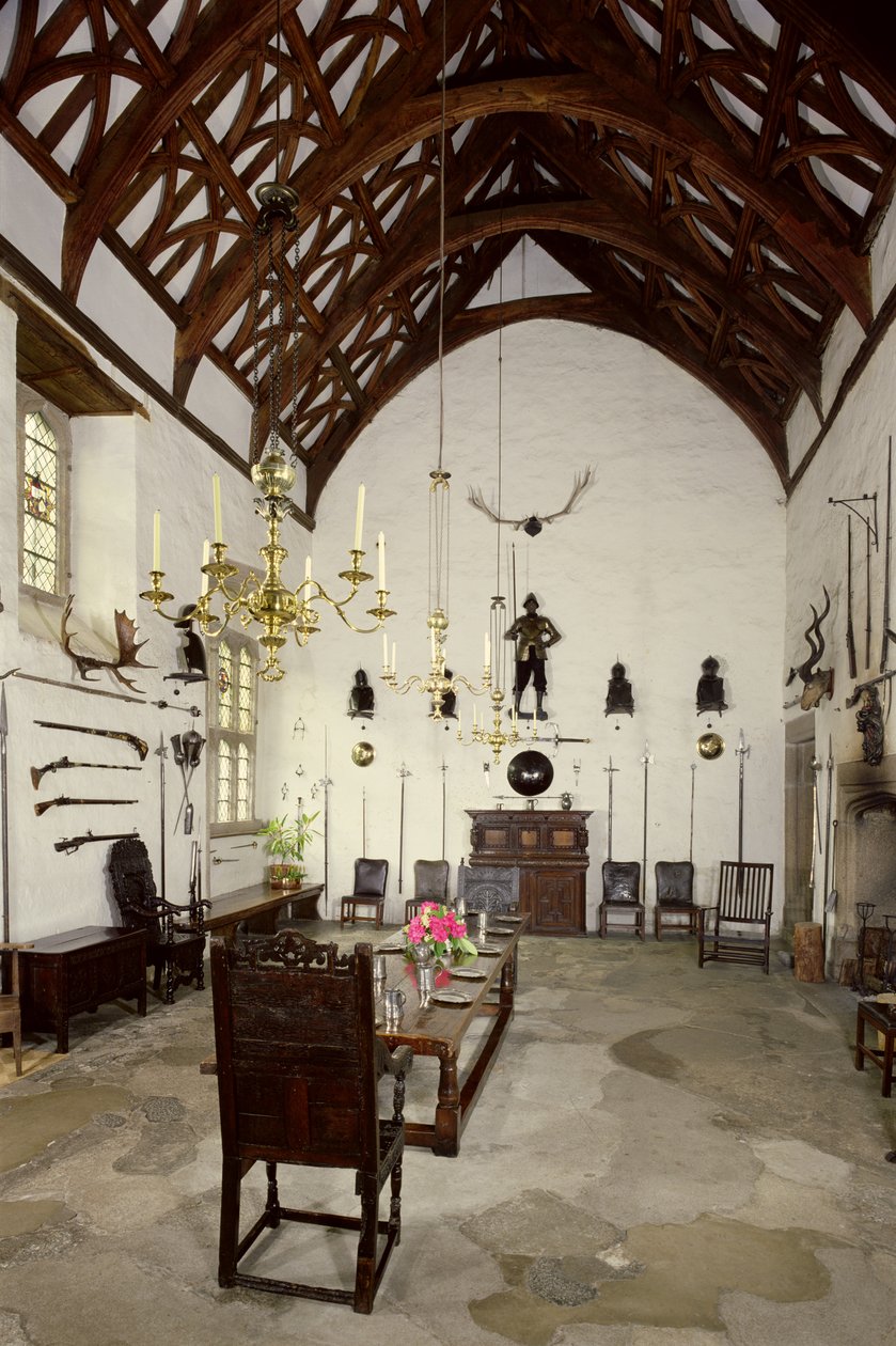 Interior do grande salão, casa de Cotehele, Cornwall de Unbekannt Unbekannt