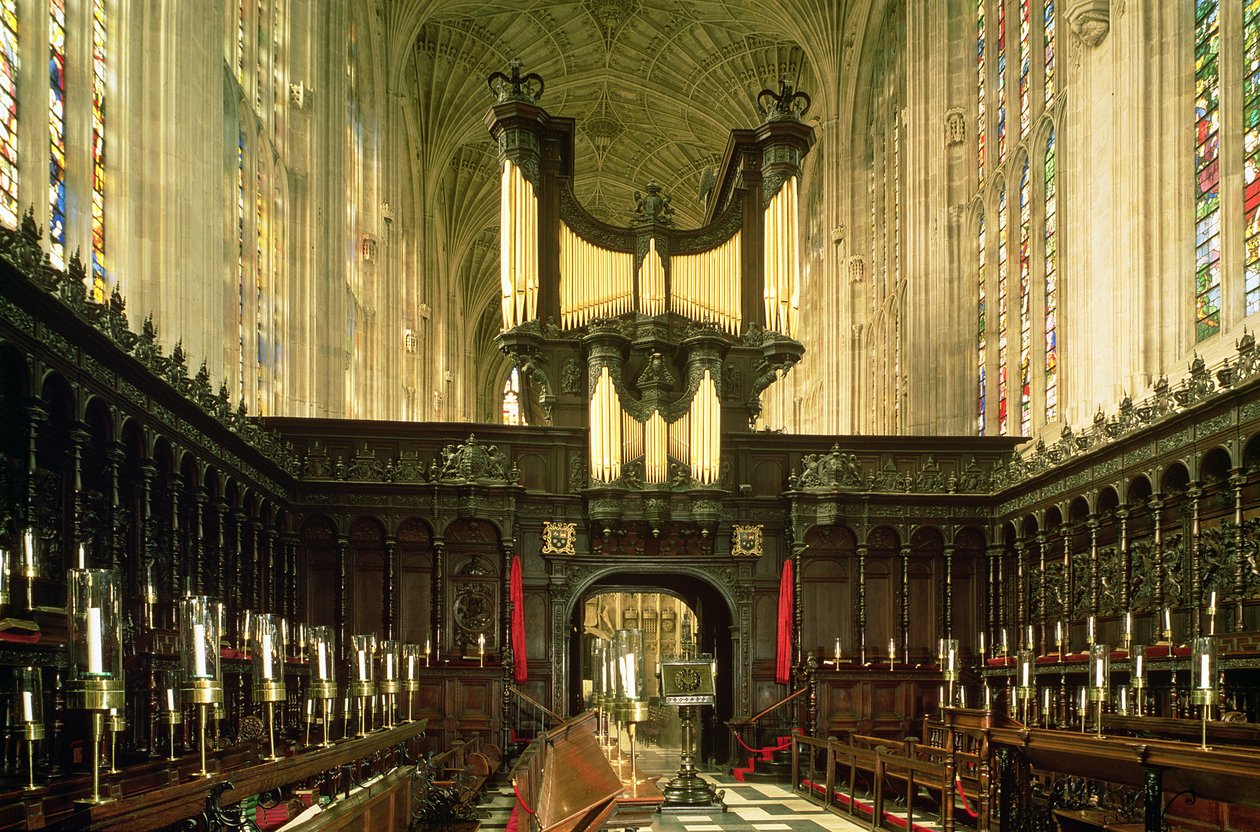 Vista interior, mostrando, corredor, e, órgão, reis faculdade capela, cambridge de Unbekannt Unbekannt
