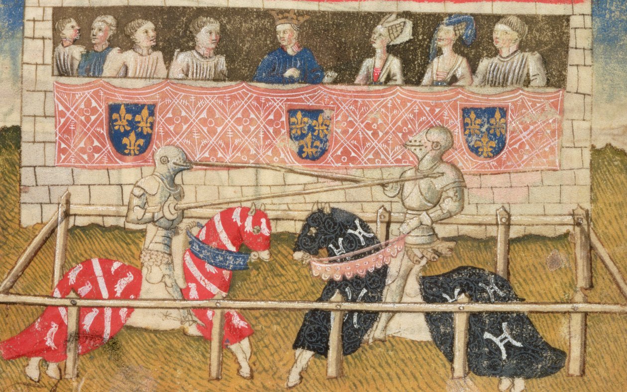 John Chalon, da Inglaterra, e Lois de Beul, da França, justas, do Royal Armory Manuscript, 1448 de Unbekannt Unbekannt