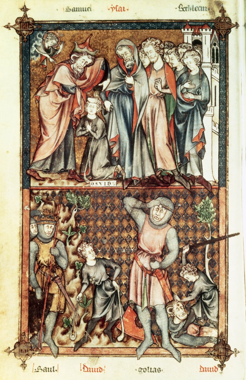Lat 1023 f.7v Davi e Golias com Saul por Le Bel de Breviare de Unbekannt Unbekannt