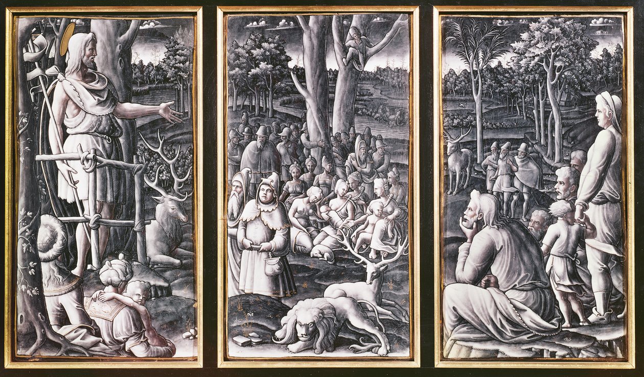 Tríptico de Limoges de São João Batista pregando no deserto, século XVI de Unbekannt Unbekannt