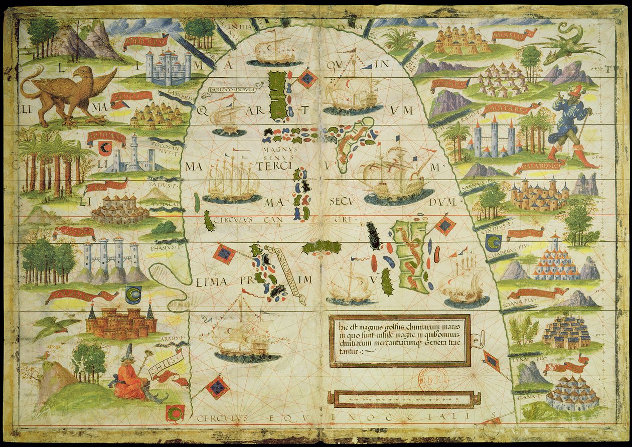 Mapa do mar da China, de um fac-símile do &39;Miller Atlas&39; de Pedro e Jorge Reinel, e Lopo Homem, feito em 1519 de Unbekannt Unbekannt