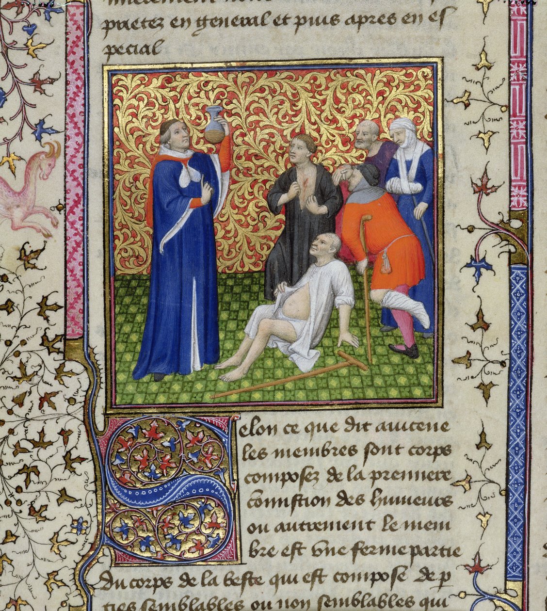 Ms.251 f.54v Um médico com seus pacientes, de Des Proprietez des Choses, c.1415 de Unbekannt Unbekannt