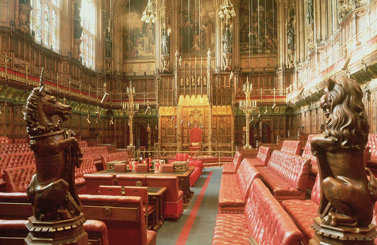 Palácio de Westminster, Interior da Câmara dos Lordes c. 1844, Augustus Welby Pugin (1812-52) de Unbekannt Unbekannt