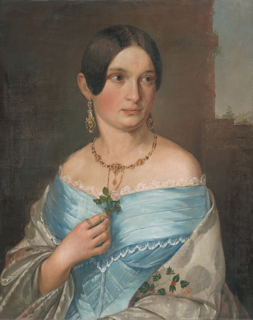 Retrato de senhora com rosa de Unbekannt Unbekannt