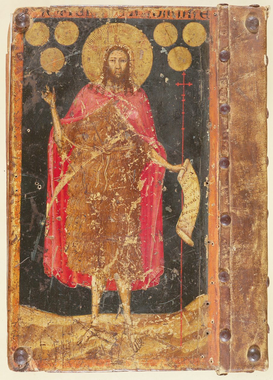 São João Batista com Florins de Ouro, da capa das Constituições e Estatutos da Guilda das Moedas, c.1380 de Unbekannt Unbekannt