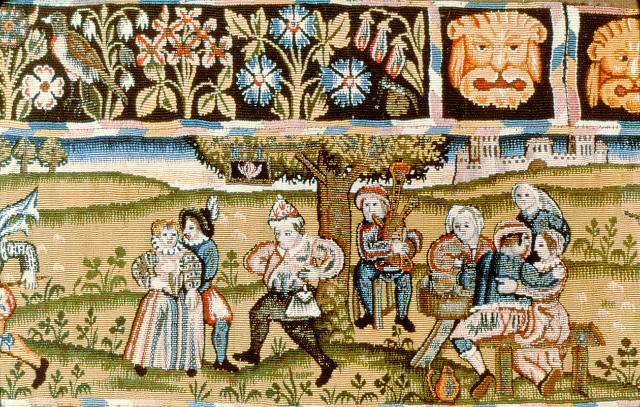 Valência de tapeçaria mostrando cenas de caça, inglês cedo, século XVII de Unbekannt Unbekannt