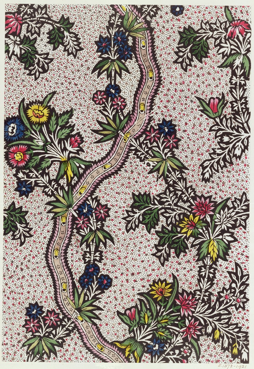 Design têxtil de formas de plantas e fitas serpentinas, c.1770 de Unbekannt Unbekannt