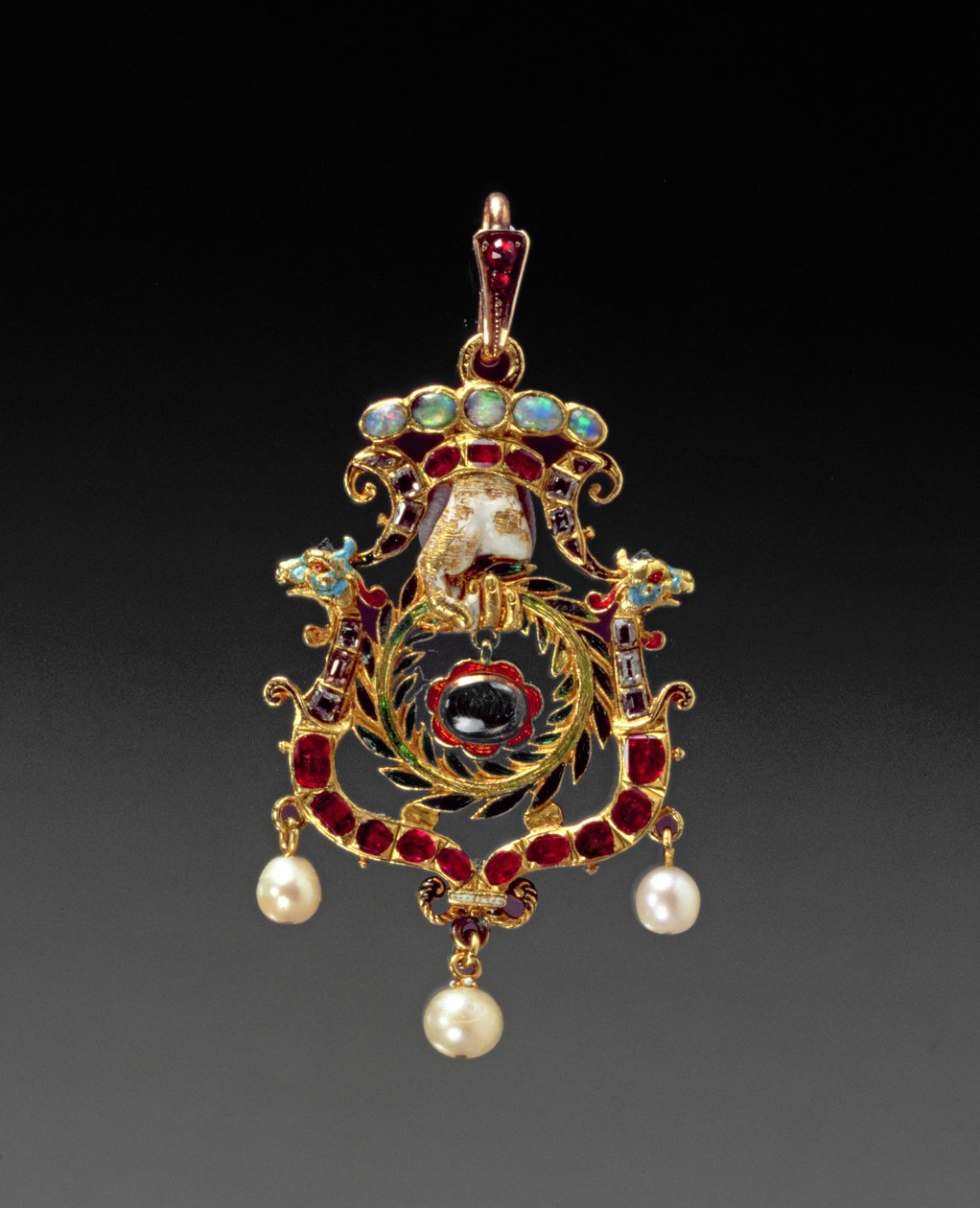A joia de Aberdeen; pingente de ouro cravejado de jóias e esmaltado com uma mecha de cabelo, dito ser de Maria Rainha da Escócia, final do século XVI de Unbekannt Unbekannt
