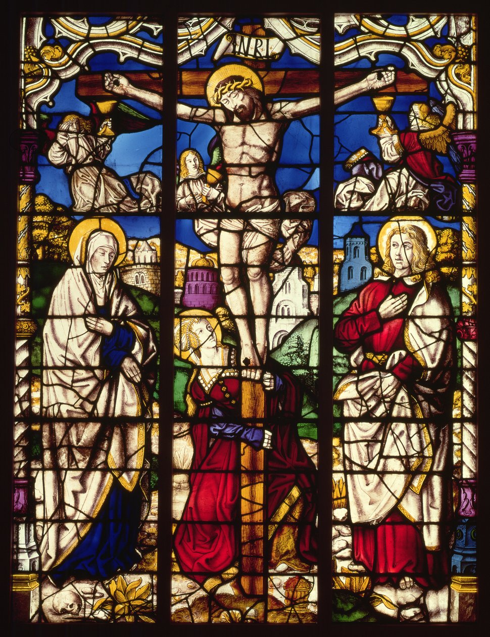 A Crucificação, vitral, provavelmente da Abadia de Altenberg, perto de Colônia, talvez projetada pelo Pintor conhecido como Mestre do Sagrado Membro, c.1500 de Unbekannt Unbekannt
