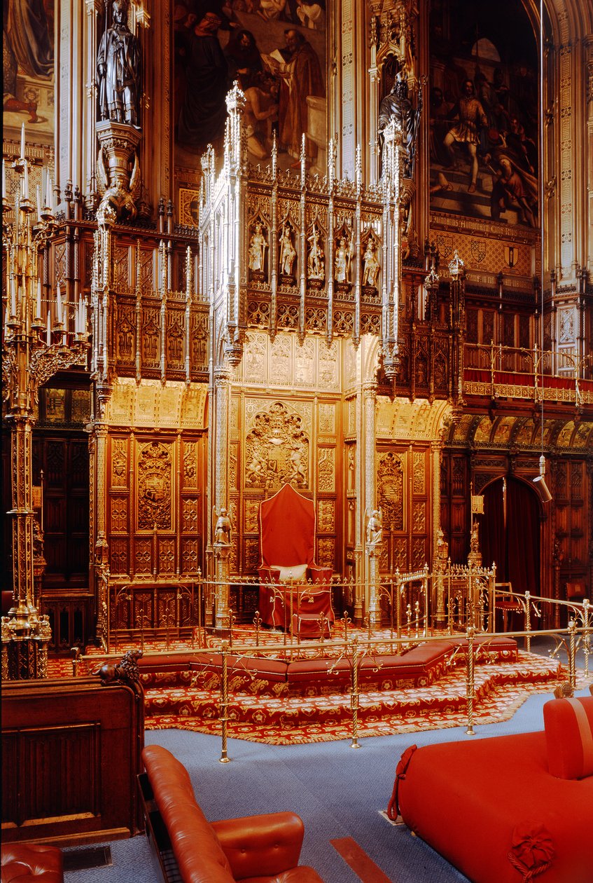 O Trono dos Soberanos na Câmara dos Lordes, Westminster, construído c.1844 de Unbekannt Unbekannt