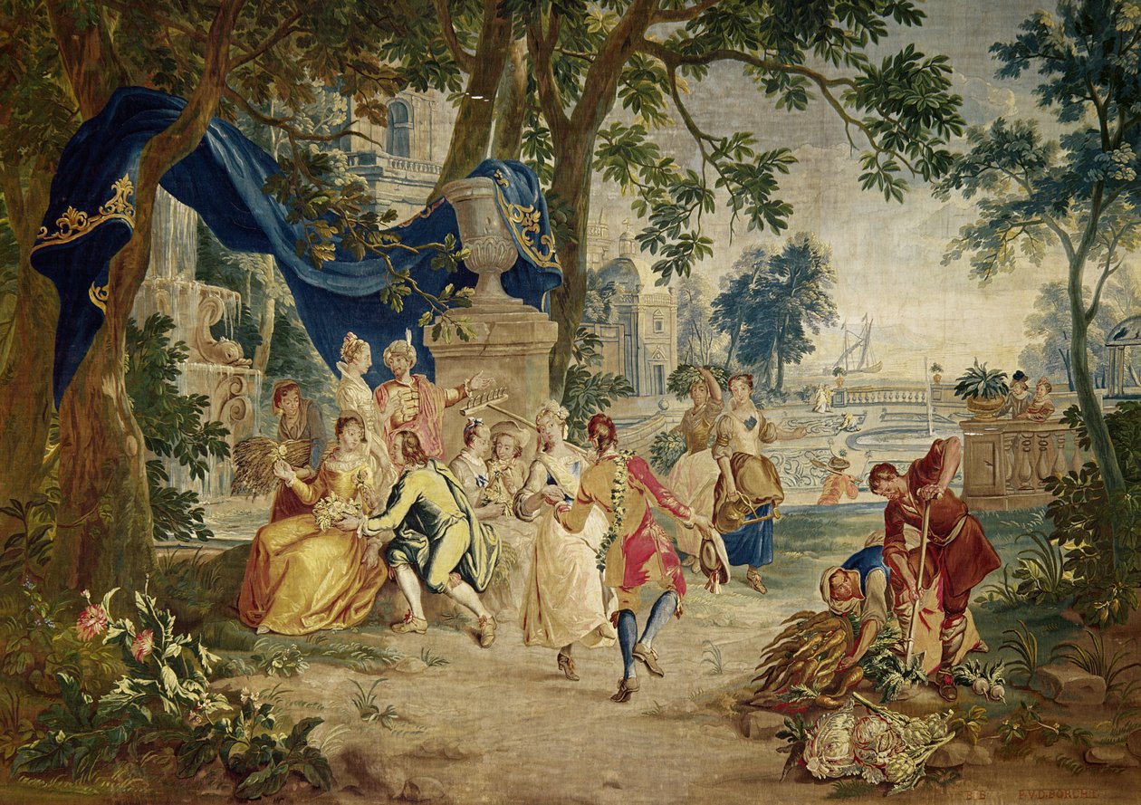 A aldeia Fete depois de D.Teniers, tecida por LeClerc e J.van der Borg, final do século XVII, cenário paisagístico provavelmente desenhado por Lucas Achtschelling de Unbekannt Unbekannt
