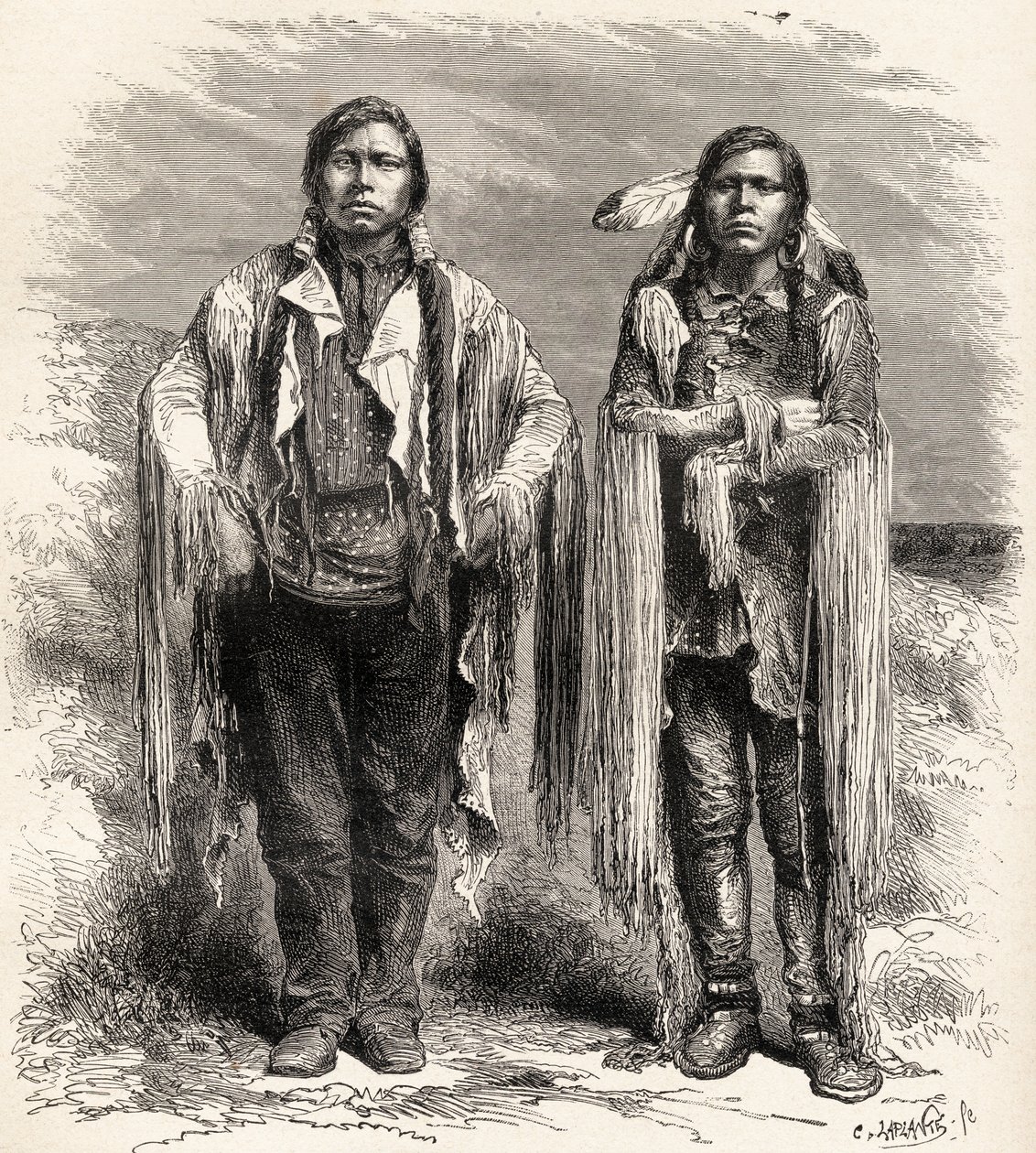 Dois índios Ute, ilustração de &39;O mundo nas mãos&39;, gravado por Charles Laplante (d.1903), publicado em 1878 de Unbekannt Unbekannt