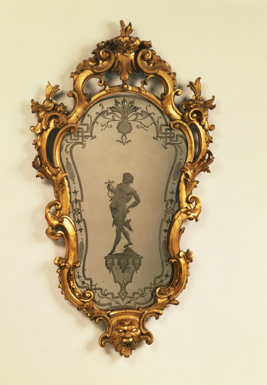 Girandole de giltwood veneziano, placa de cartuchos gravada com uma figura clássica de Unbekannt Unbekannt