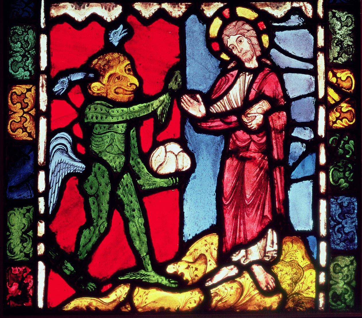 Janela da Catedral de Troyes mostrando a tentação de Cristo no deserto, c.1225 de Unbekannt Unbekannt