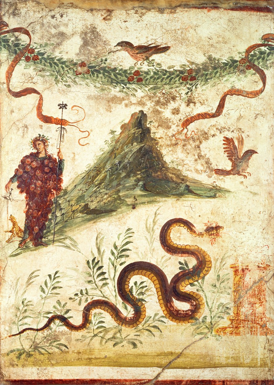 Baco em pé antes do Vesúvio, da casa do centenário, Pompeia, quarto estilo, século I dC de Unbekannt Unbekannt