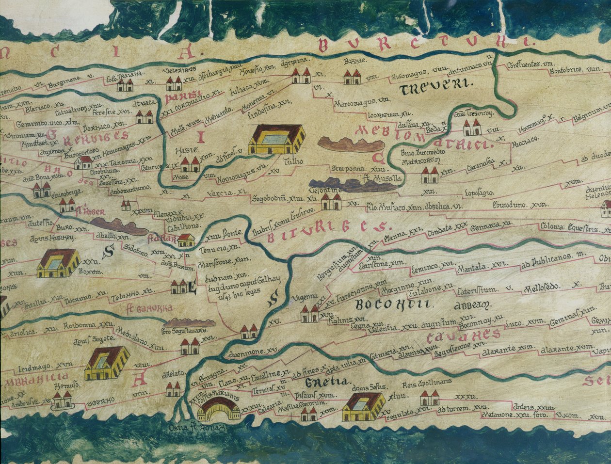Detalhe da Gália Romana da cópia do mapa de Peutinger de Unbekannt Unbekannt