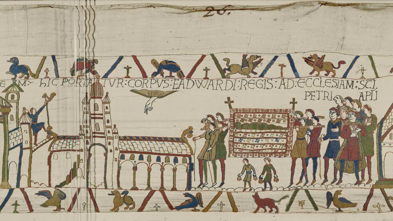 O Corpo de Eduardo, o Confessor, é levado para a Igreja de São Pedro Apóstolo, Tapeçaria de Bayeux de Unbekannt Unbekannt