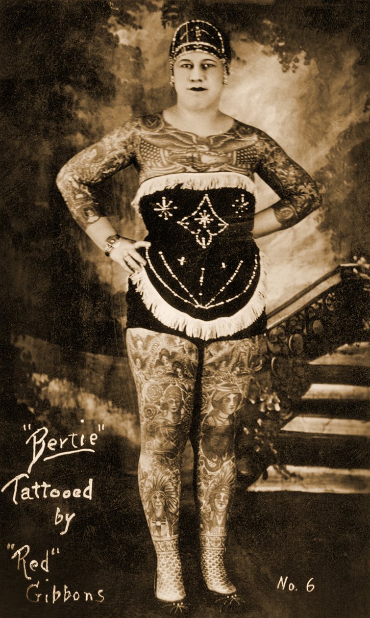Bertie The Tattooed Lady, tatuada por Charles "Red" Gibbons, c.1920 de Unbekannt Unbekannt