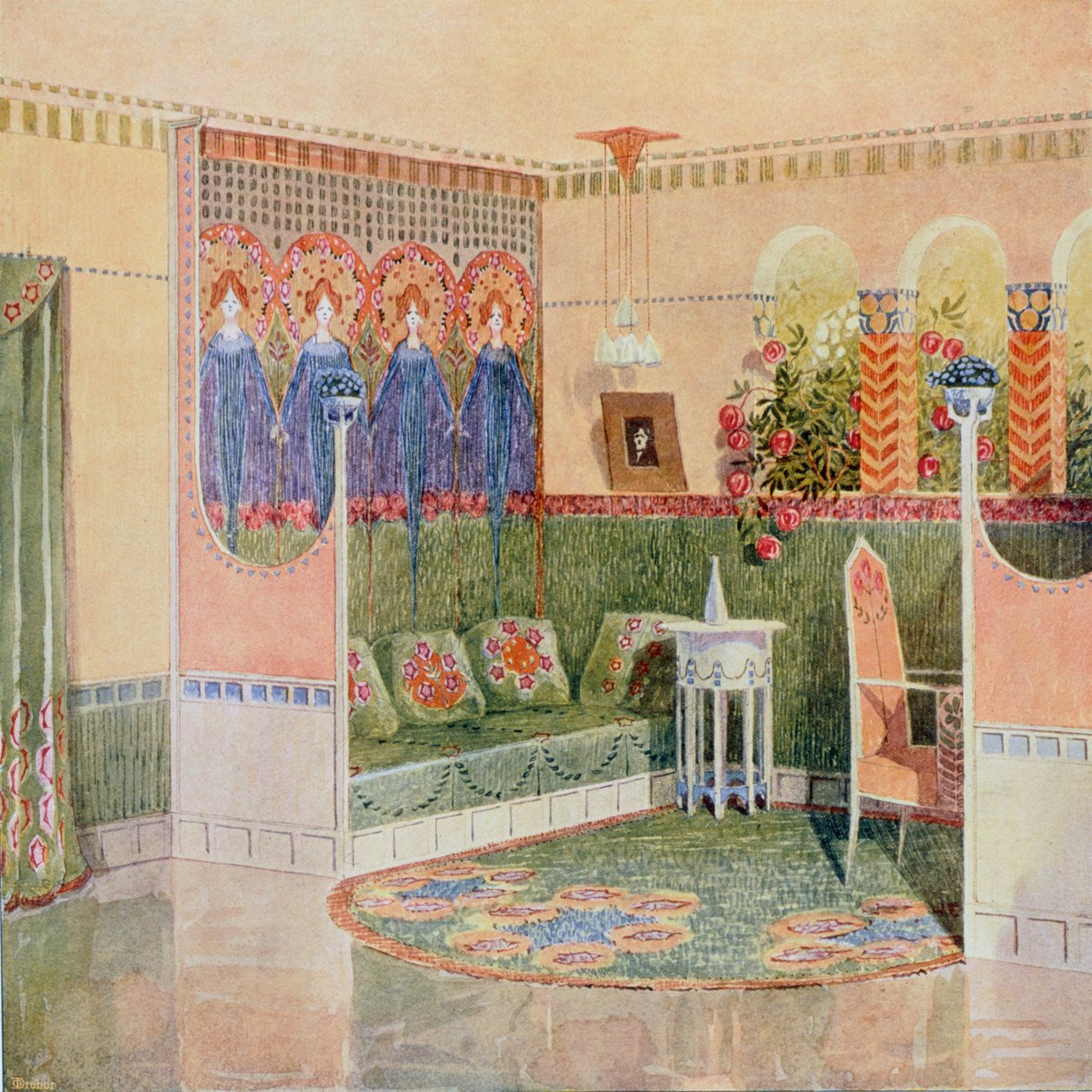 Boudoir, de uma vila em Helsinque, projetada pela prática arquitetônica Gesellius, Lindgren & Saarinen, de "Documents d" Art Moderne ", 1903 de Unbekannt Unbekannt