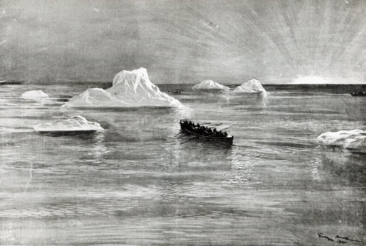 Dawn Breaking para alguns dos passageiros resgatados em um dos botes salva-vidas "Titanic", 1912 de Unbekannt Unbekannt