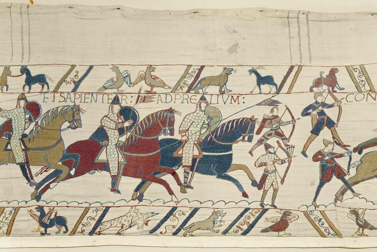 O duque Guilherme exorta suas tropas a prepararem-se com coragem e prudência para a batalha contra o exército inglês, Bayeux Tapestry de Unbekannt Unbekannt