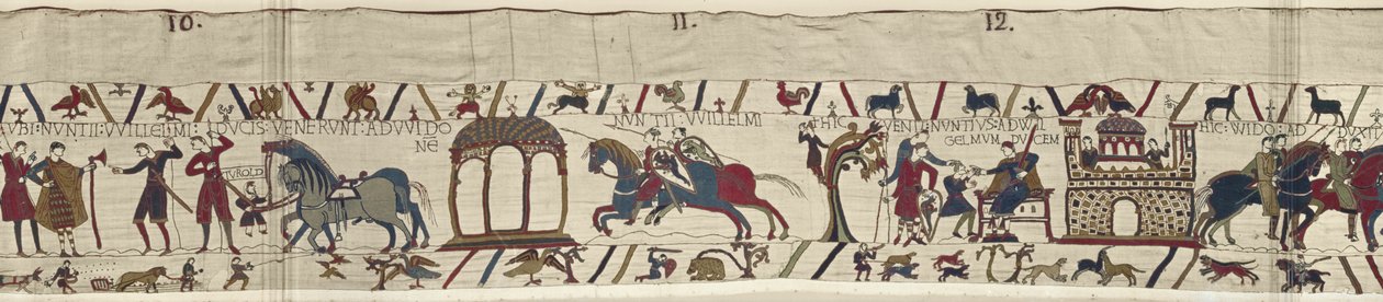 Enviados do duque William são enviados ao Conde Guy e retornam com uma mensagem, tapeçaria de Bayeux de Unbekannt Unbekannt