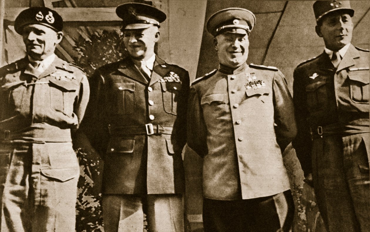 Marechal de Campo Montgomery, General Eisenhower, Marechal Jukov e General de Lattre de Tassigny, Berlim, 5 de junho de 1945 de Unbekannt Unbekannt