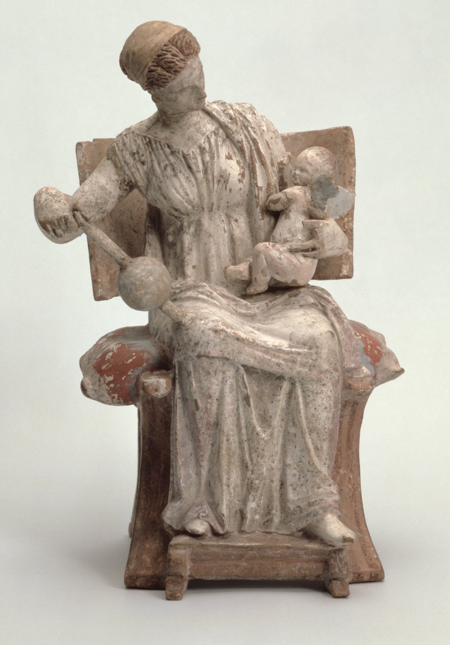 Estatueta de Afrodite brincando com Eros, Grego, de Tanagra, final do século IV aC de Unbekannt Unbekannt
