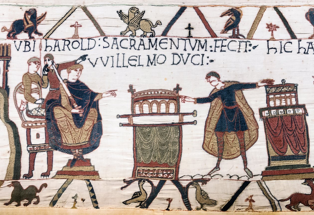 Harold jura um juramento sagrado a William em Bayeux, Tapeçaria de Bayeux de Unbekannt Unbekannt