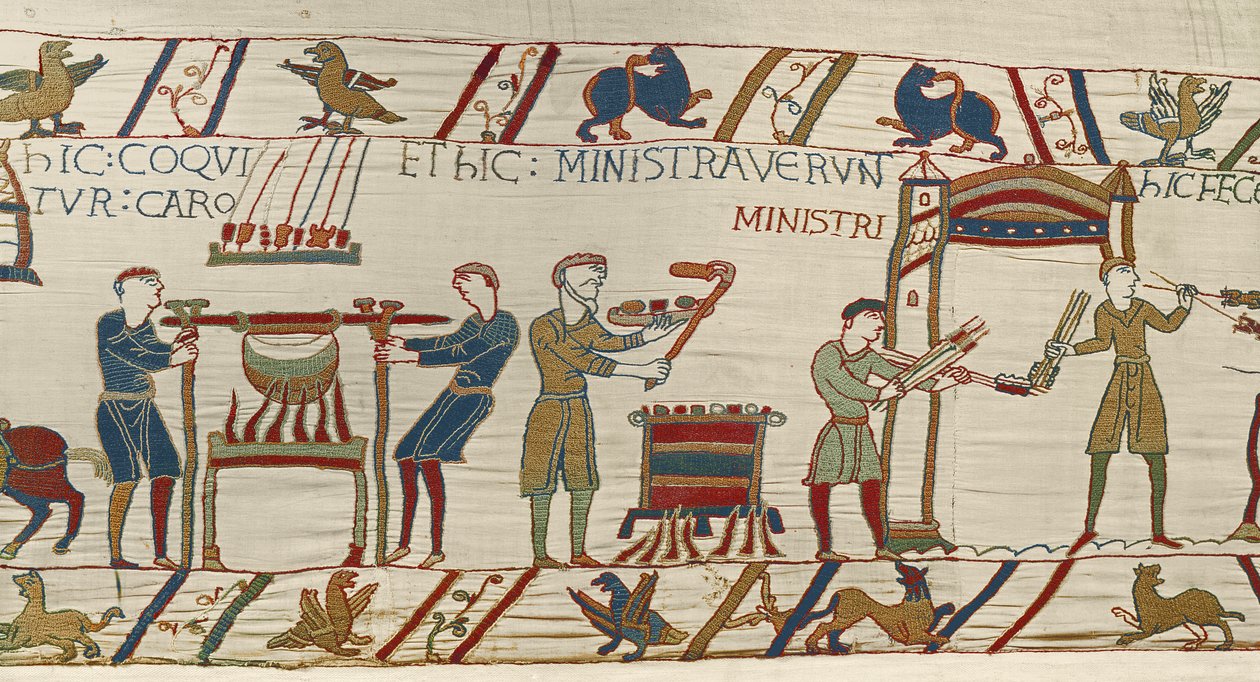 Cozinheiros normandos preparam uma festa para Guilherme, Tapeçaria de Bayeux de Unbekannt Unbekannt