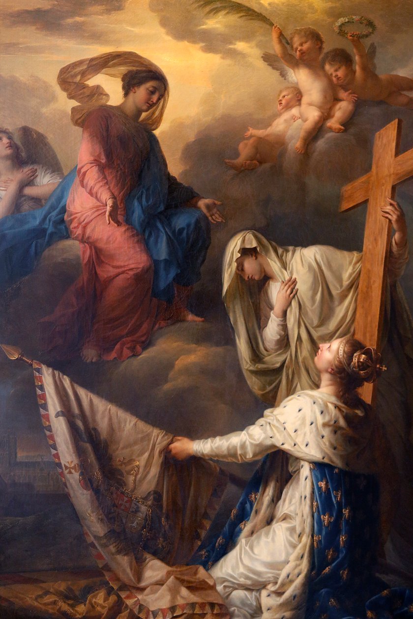 Igreja Católica de Notre-Dame du Val-de-Grace, Paris, França, Pintura: "A França se apoia na religião consagrada Bandeiras de Notre-Dame-des-Gloires tiradas do inimigo", Óleo sobre tela de Jean -Charles Nicaise-Perrin, 1806, encomendado por Napo de Unbekannt Unbekannt