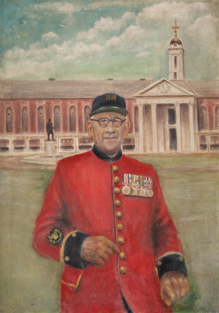 Retrato de um aposentado com o hospital em segundo plano de Unbekannt Unbekannt