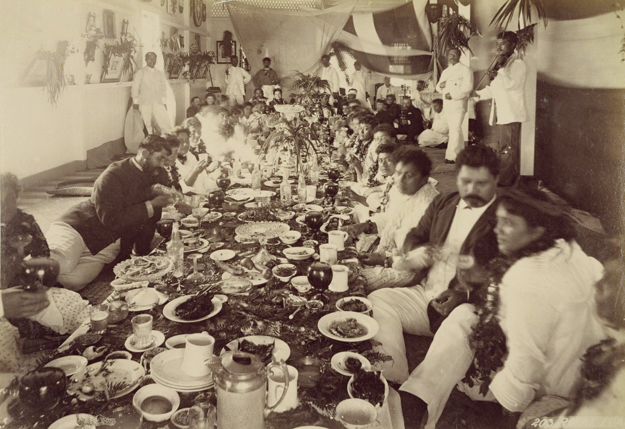 Banquete Real na Casa de Barcos do Rei Kalakana, c.1875 de Unbekannt Unbekannt