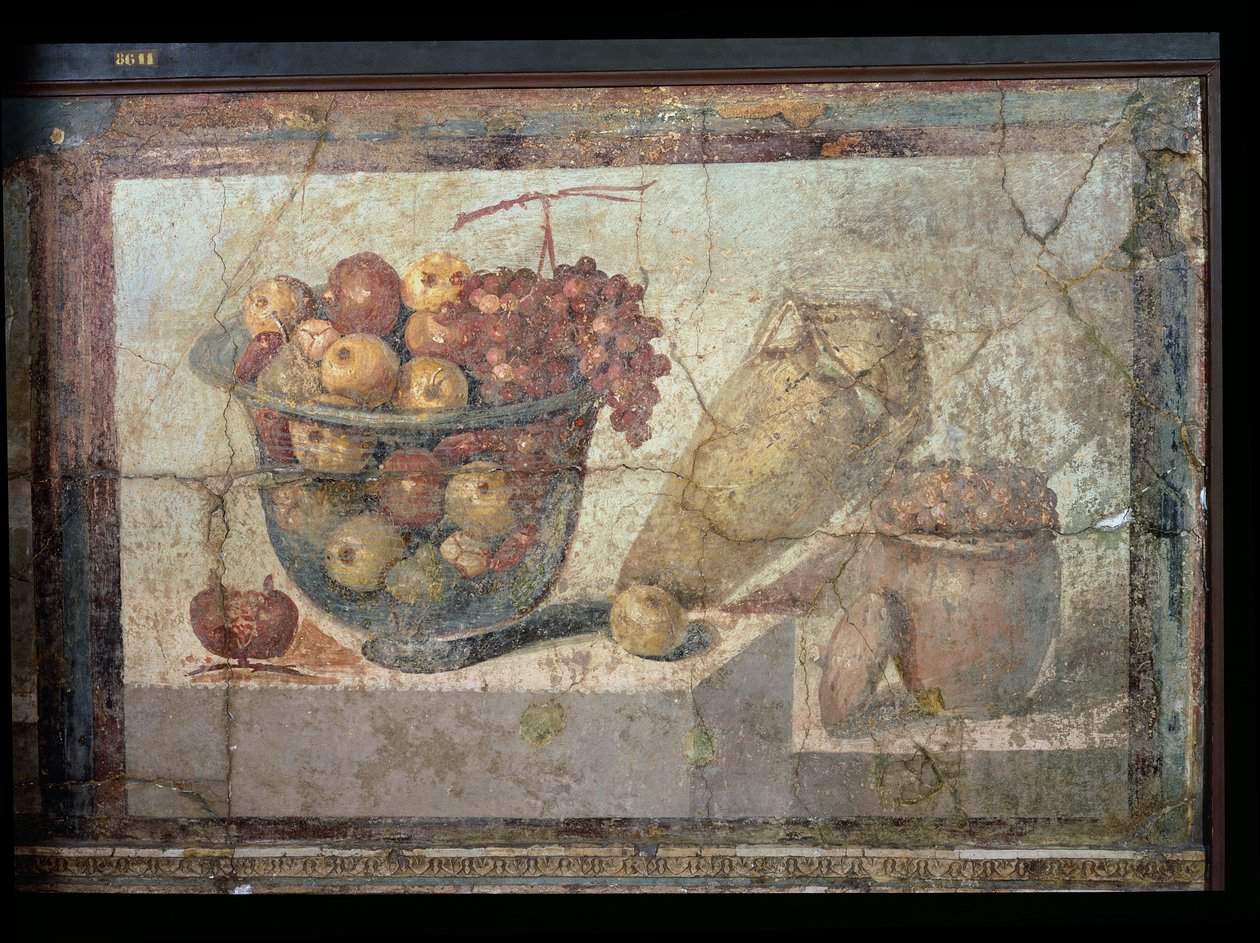 Ainda vida com tigelas de frutas e vinho-jar, da "Casa di Giulia Felice" de Unbekannt Unbekannt